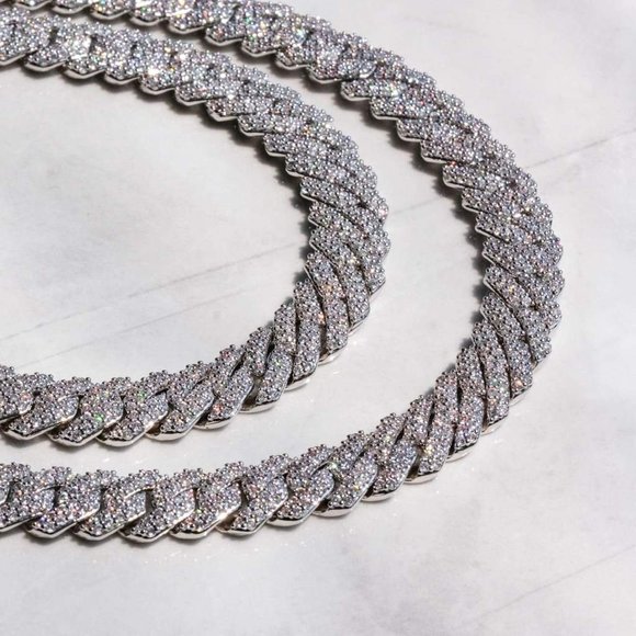 Mens 18k White Gold Plated 14mm Cuban Link Chain 215 - Picture 5 of 9